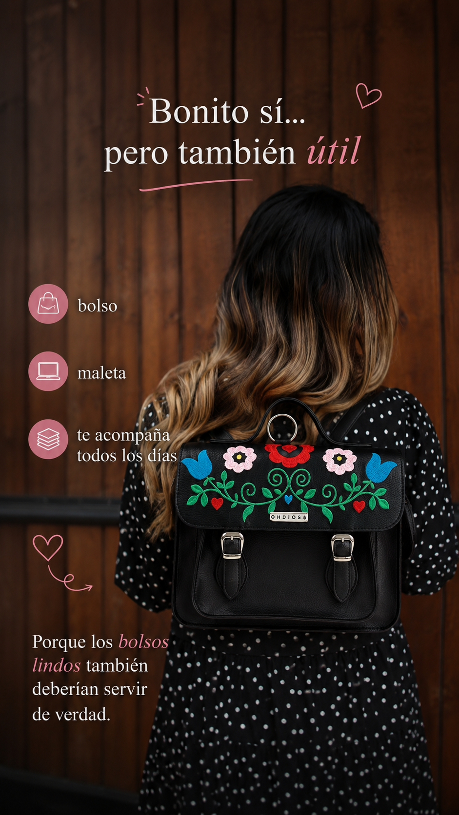 Medium Colombia Floral Embroidered Bag – Convertible Backpack Purse