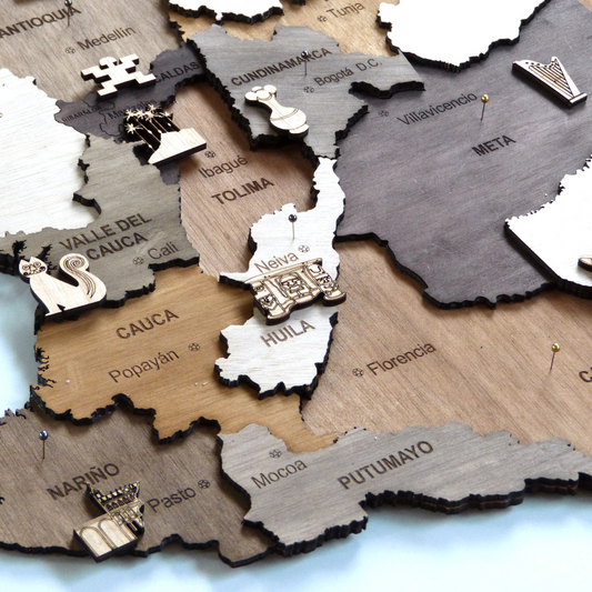 Wooden Map of Colombia Wall Art – Handcrafted 3D Decor