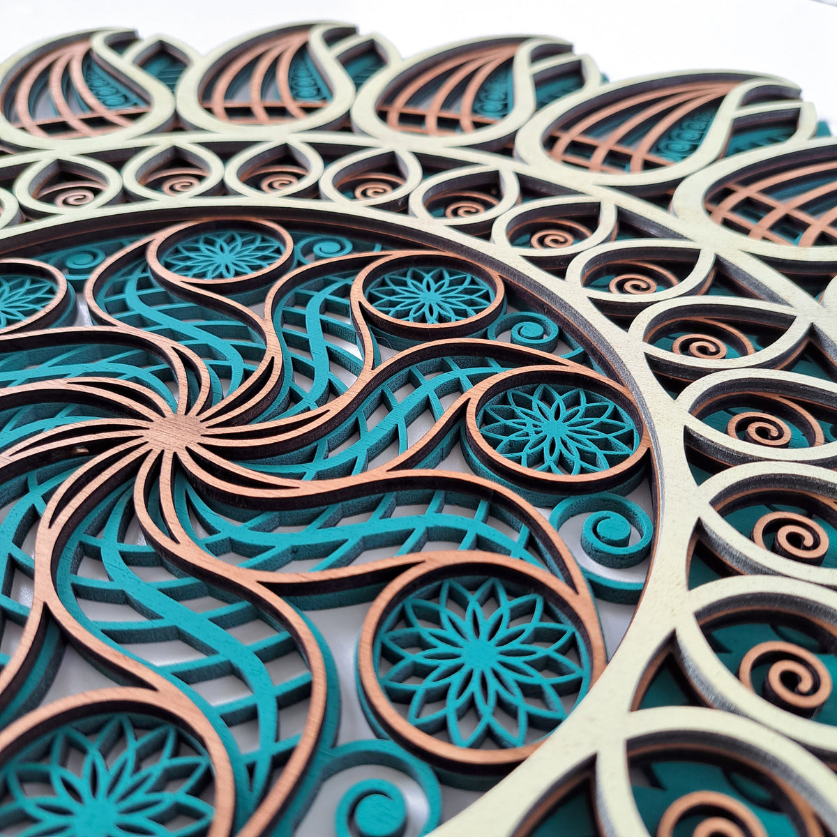 Sun Mandala Wooden Wall Art – Multilayer 60 cm Decor