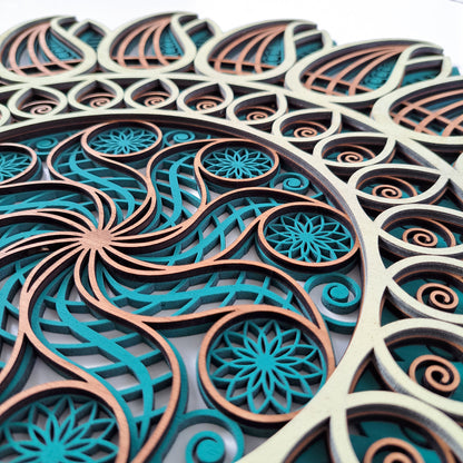 Sun Mandala Wooden Wall Art – Multilayer 60 cm Decor