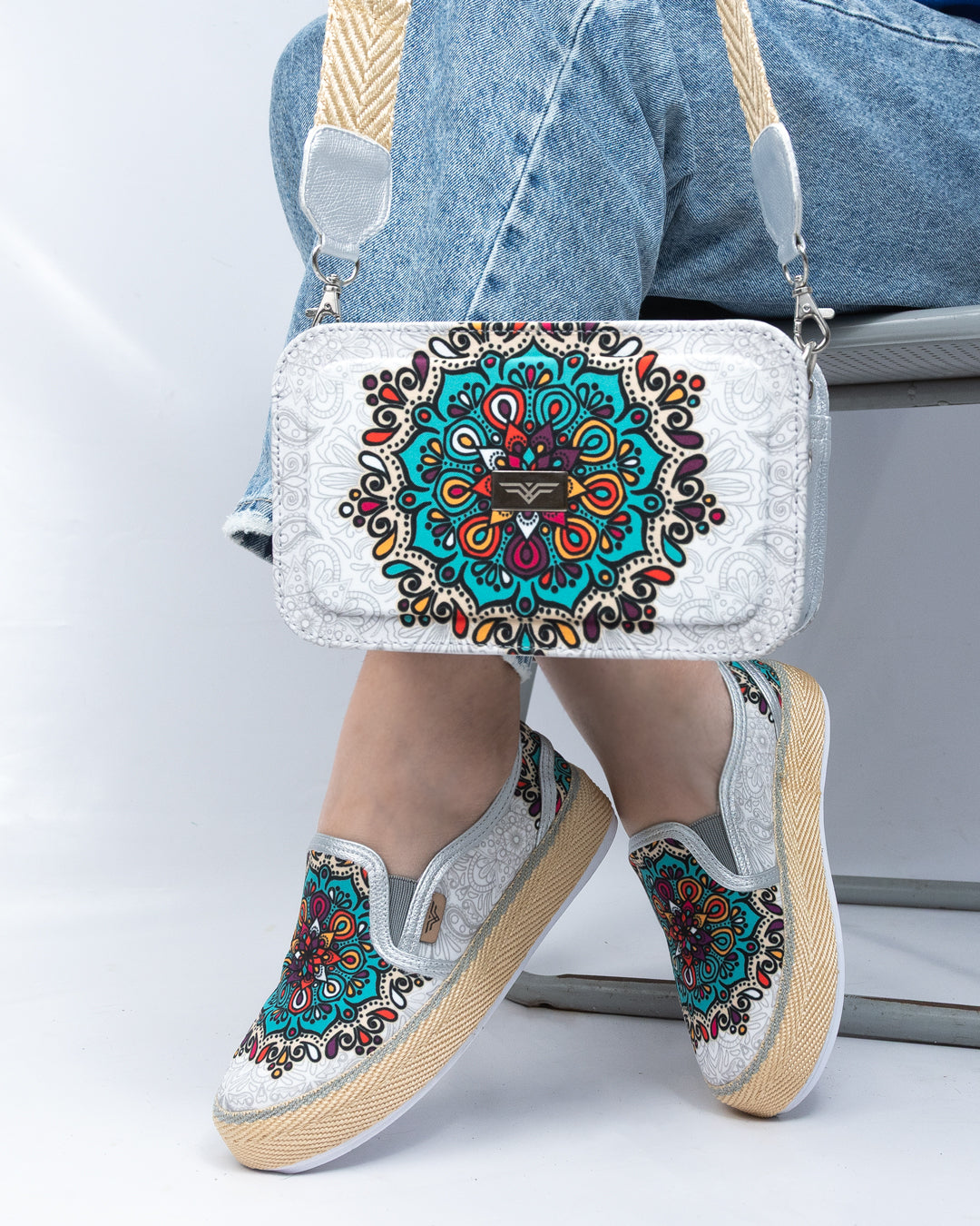 Mint Silver Shoes & Crossbody Bag Set by Pontiak
