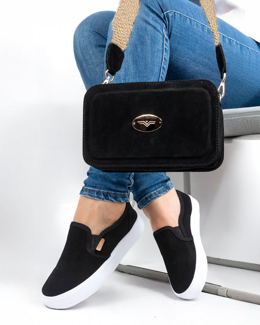 Suede Black Shoes & Crossbody Bag Set by Pontiak