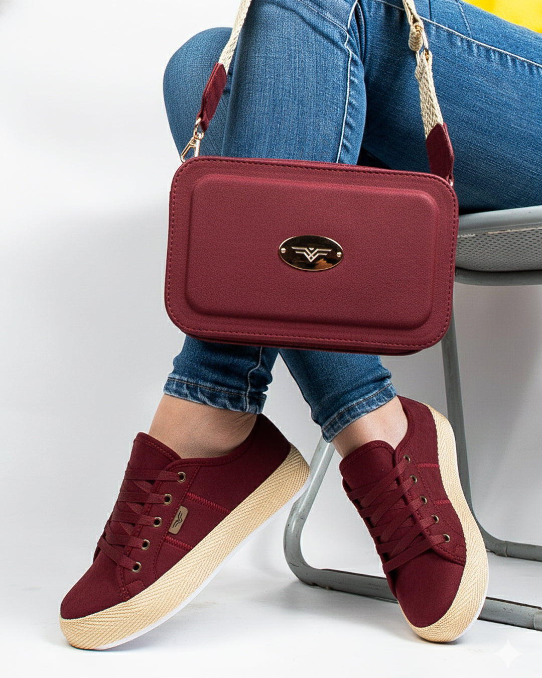 Burgundy Shoes & Crossbody Bag Set by Pontiak