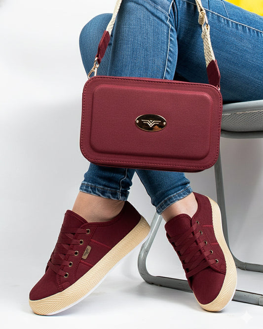 Burgundy Shoes & Crossbody Bag Set by Pontiak
