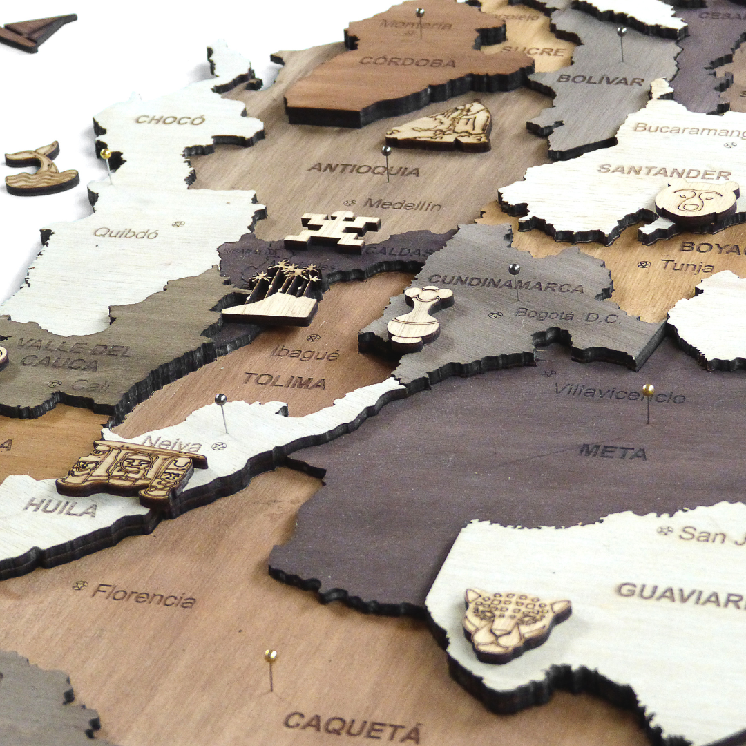 Wooden Map of Colombia Wall Art – Handcrafted 3D Decor