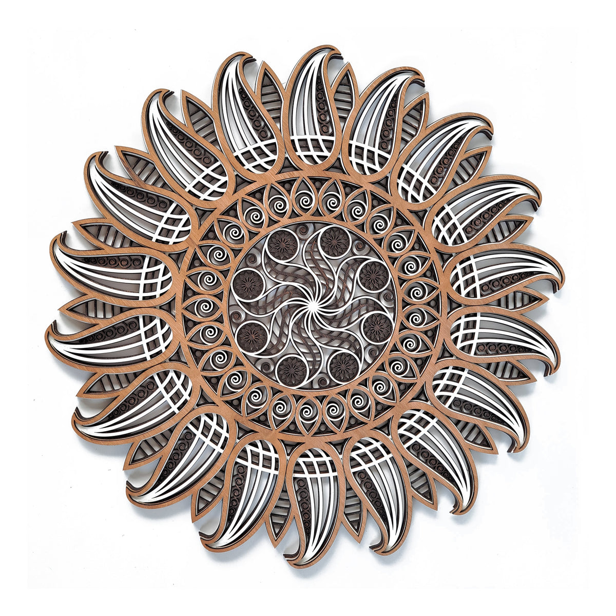 Sun Mandala Wooden Wall Art – Multilayer 60 cm Decor