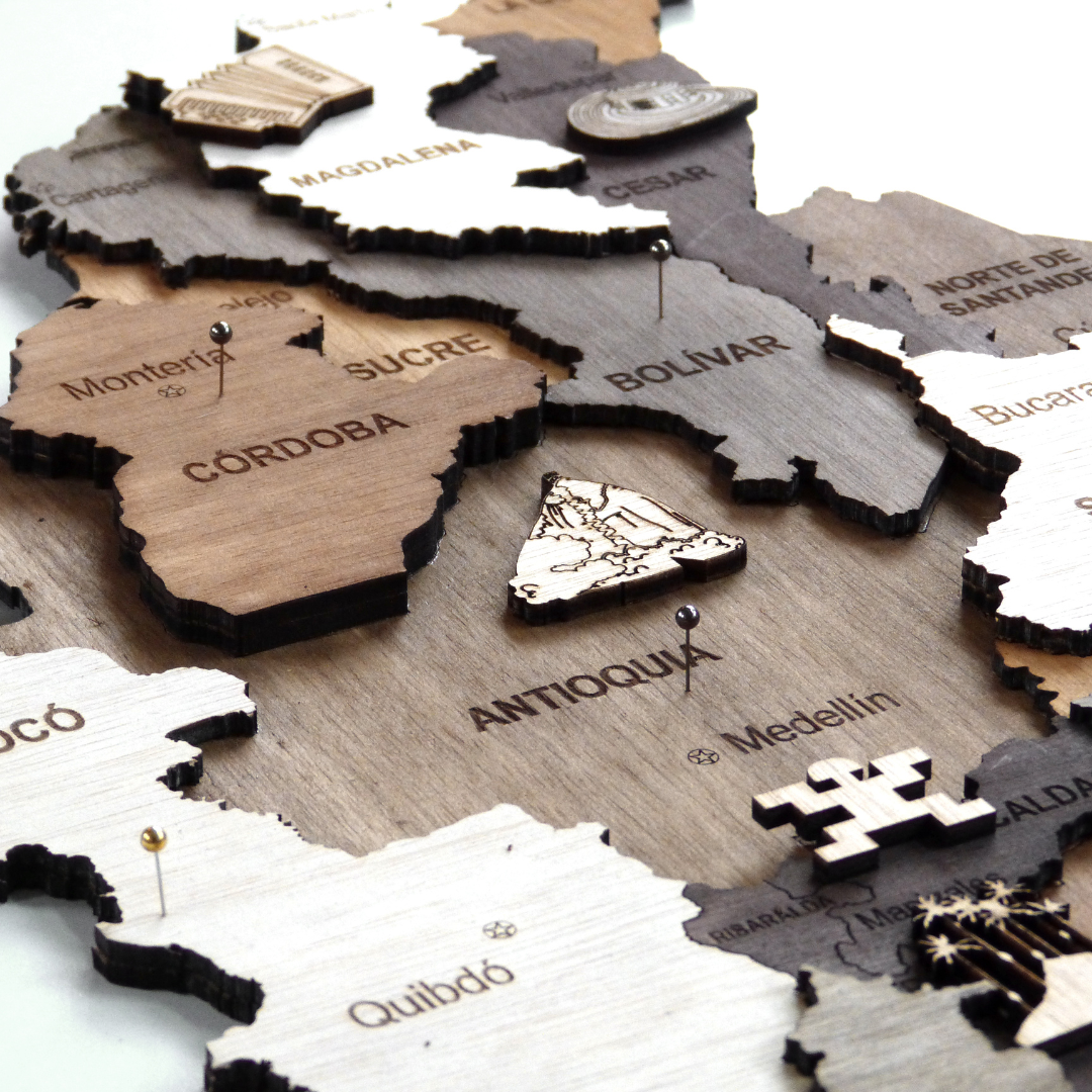 Wooden Map of Colombia Wall Art – Handcrafted 3D Decor