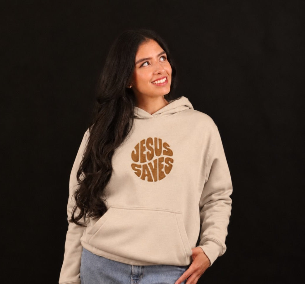 Sudadera con capucha bordada «Jesús salva» – Sudadera con capucha cristiana retro unisex