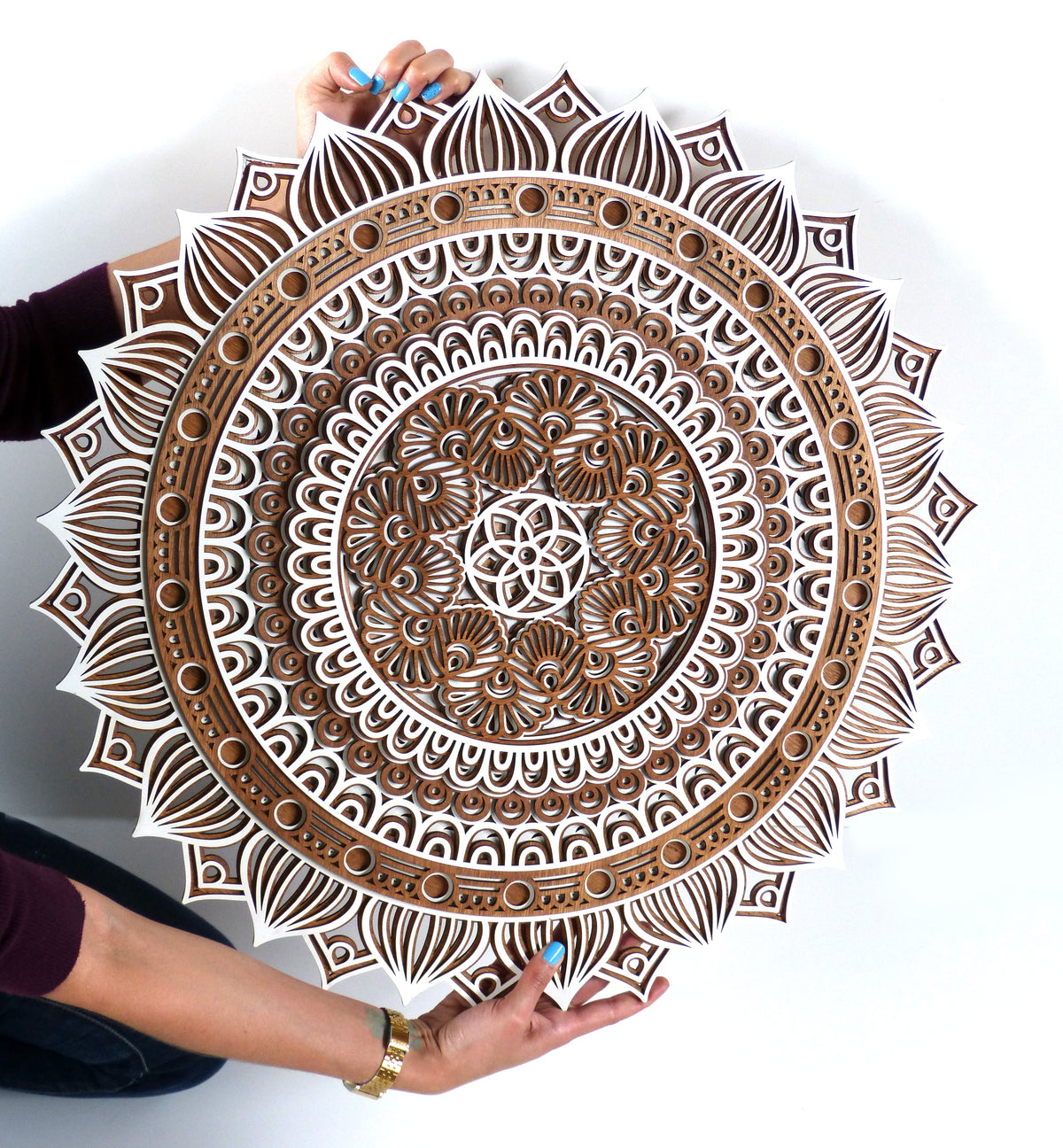 Sunflower Mandala Wooden Wall Art – Colorful 60 cm Decor