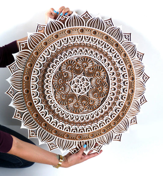 Sunflower Mandala Wooden Wall Art – Colorful 60 cm Decor