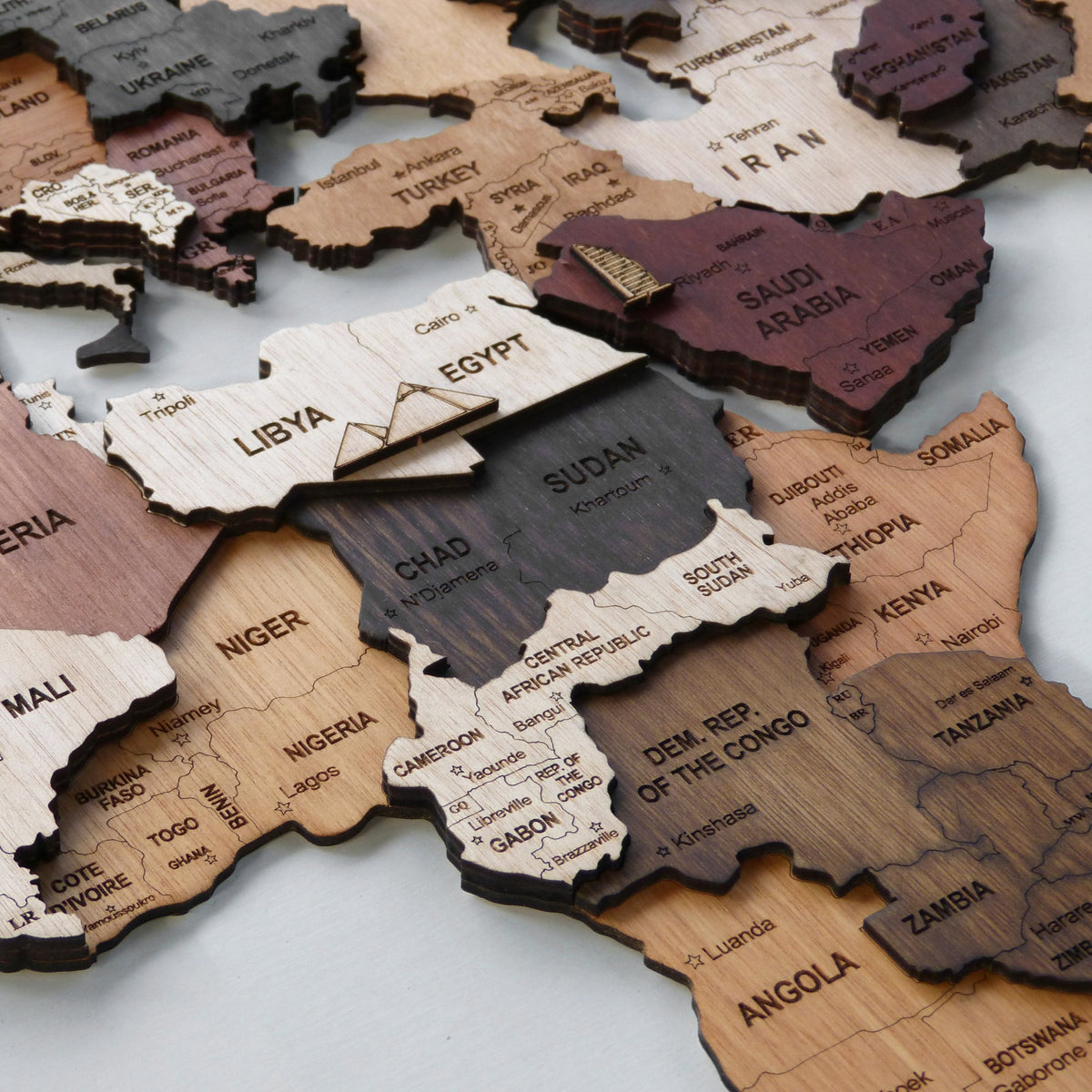3D Wooden World Map Wall Art – Handmade Multilayer Travel Map