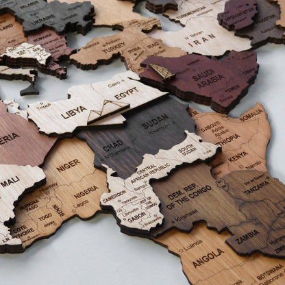 3D Wooden World Map Wall Art – Handmade Multilayer Travel Map