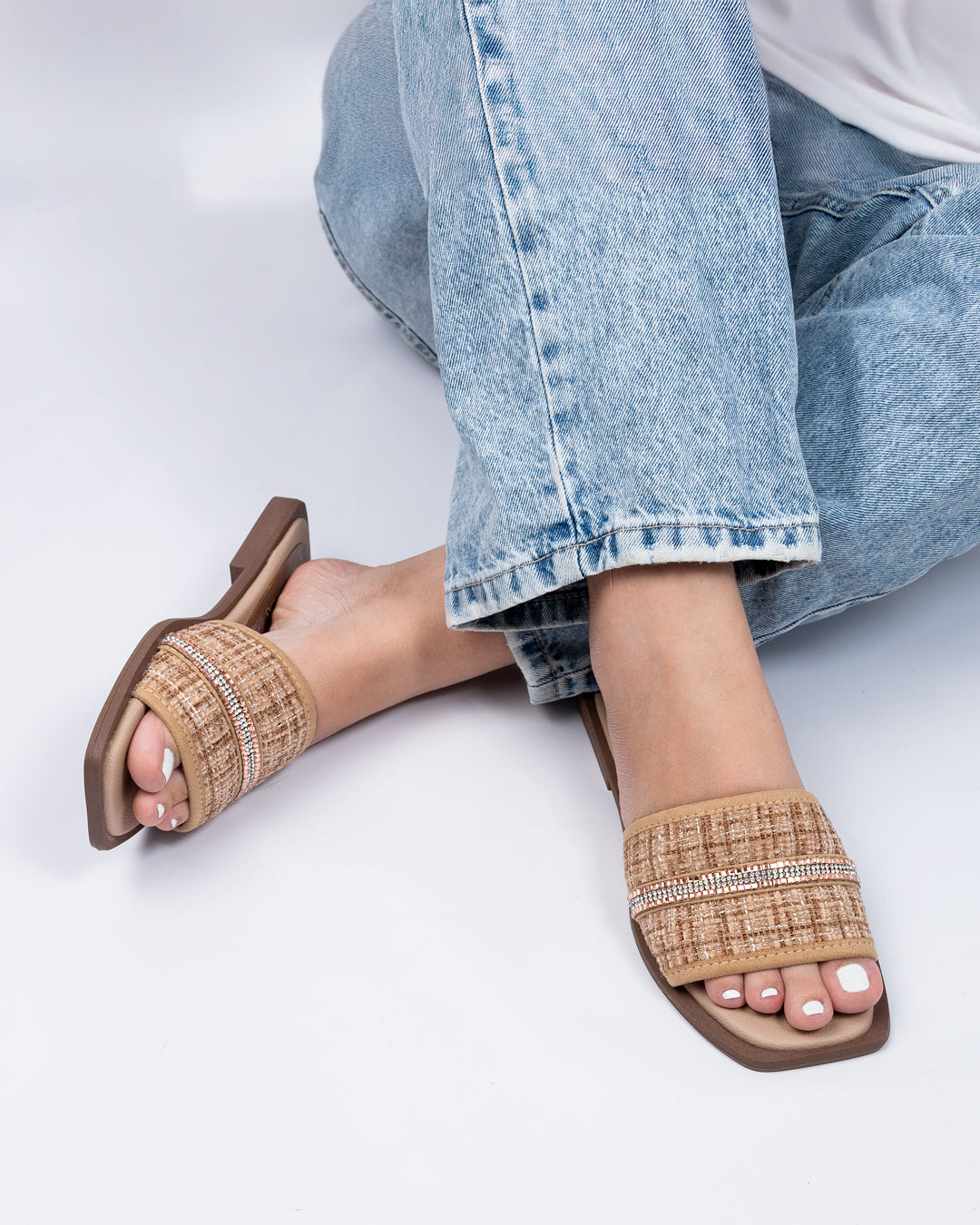 Almond Ruched Slide Sandals by Pontiak