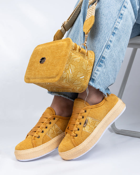 Mustard Shoes & Crossbody Bag Set by Pontiak