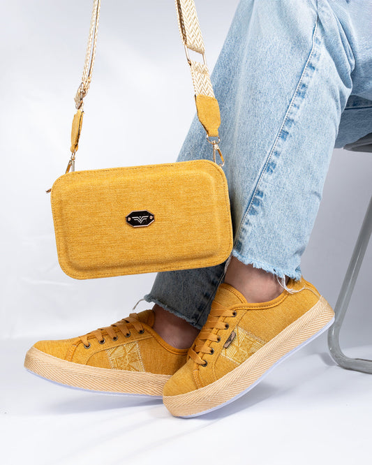 Mustard Shoes & Crossbody Bag Set by Pontiak
