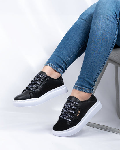 Black Love Lace-Up Espadrille Sneakers by Pontiak