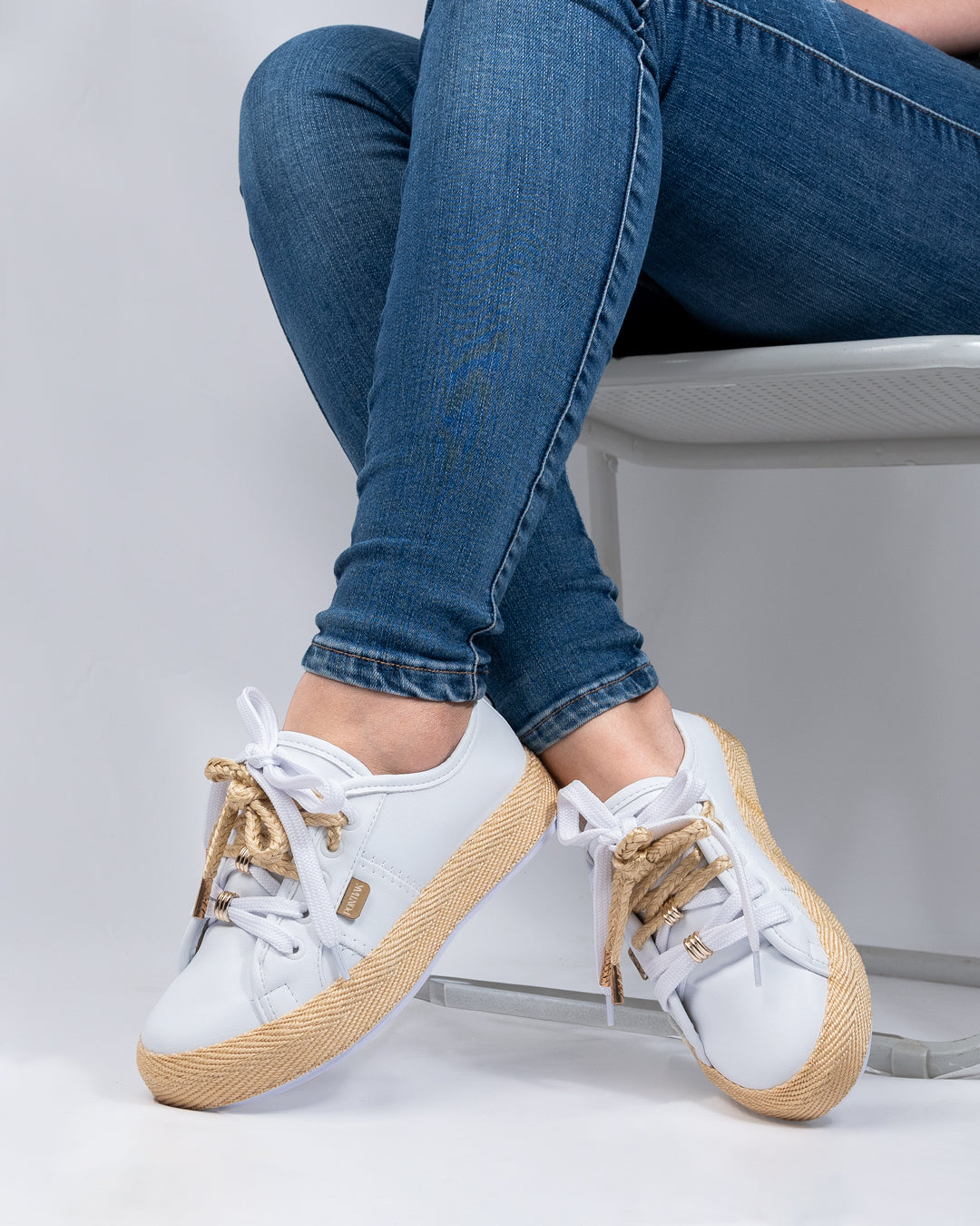 White Sweet Lace-Up Espadrille Sneakers by Pontiak