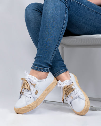White Sweet Lace-Up Espadrille Sneakers by Pontiak