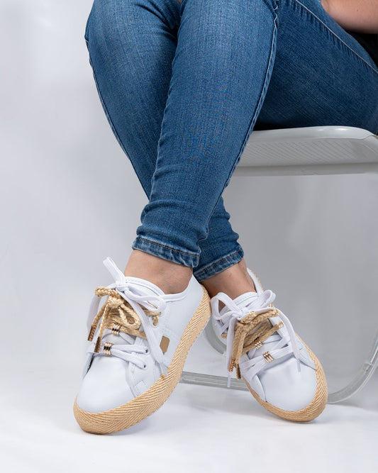 White Sweet Lace-Up Espadrille Sneakers by Pontiak