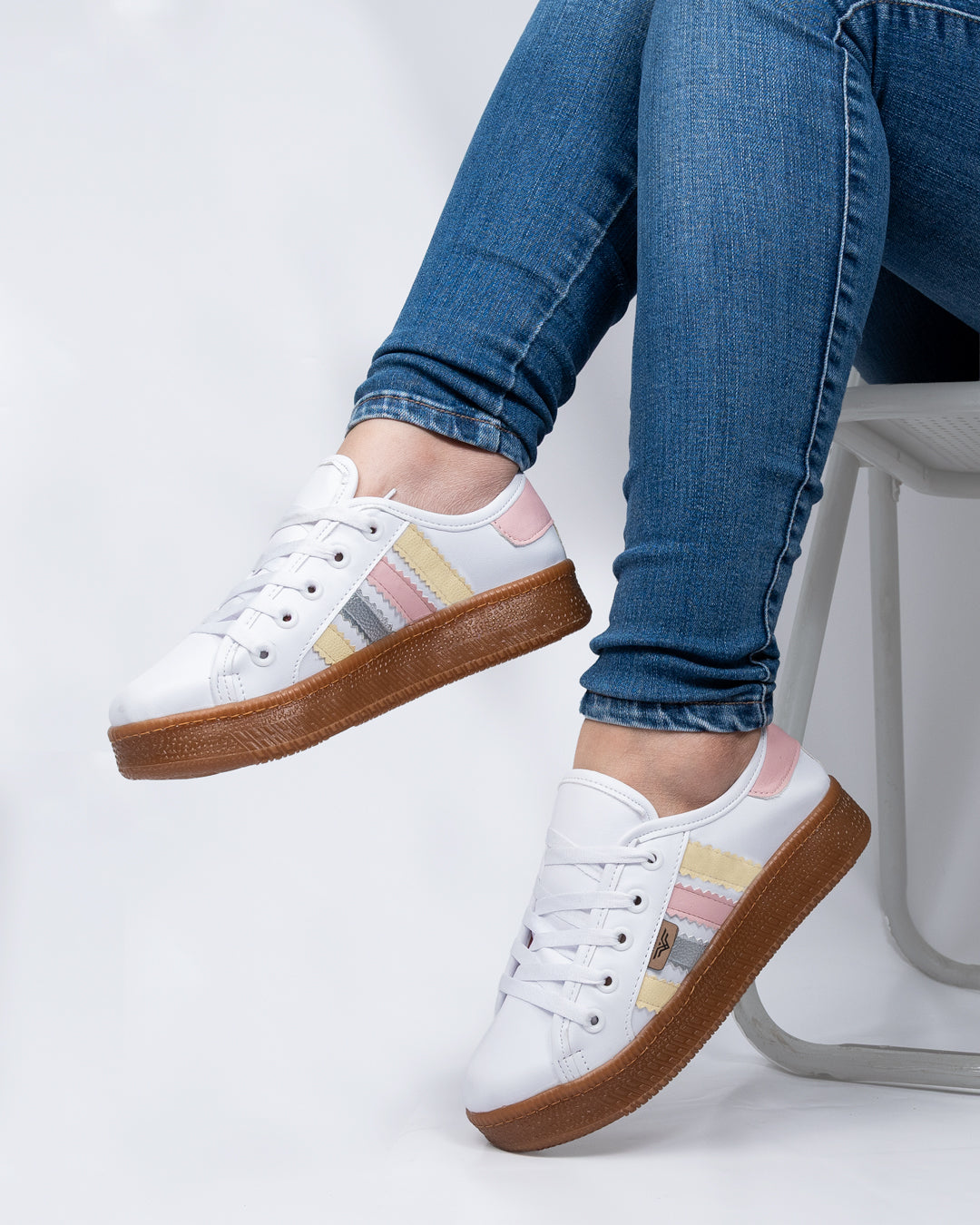 White x Stripes Lace-Up Espadrille Sneakers by Pontiak