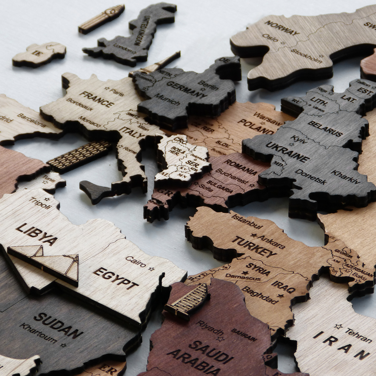 3D Wooden World Map Wall Art – Handmade Multilayer Travel Map