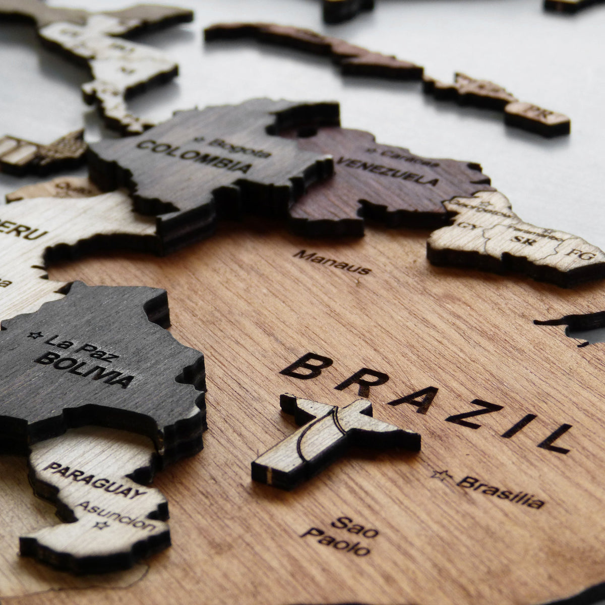 3D Wooden World Map Wall Art – Handmade Multilayer Travel Map