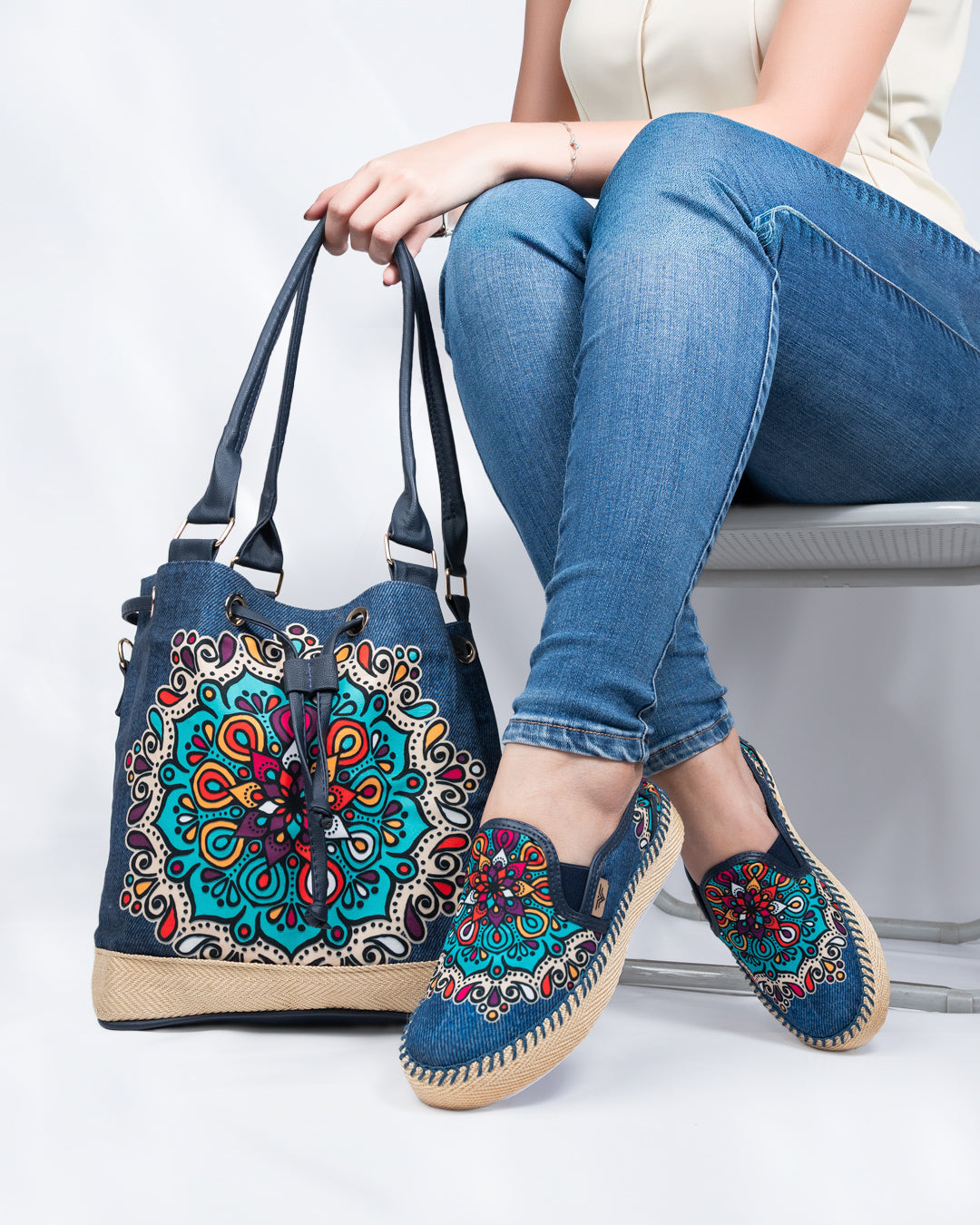 Mint Denim Shoes & Handbag Set by Pontiak