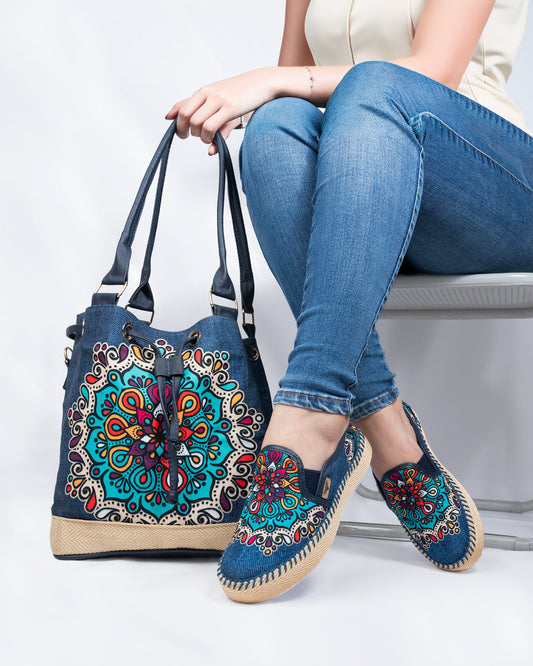 Mint Denim Shoes & Handbag Set by Pontiak