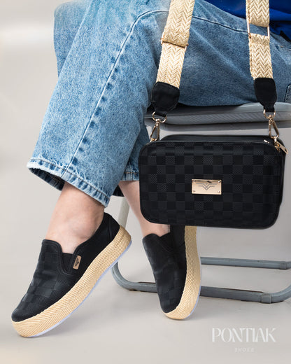 Plaid Black Shoes & Crossbody Bag Set by Pontiak