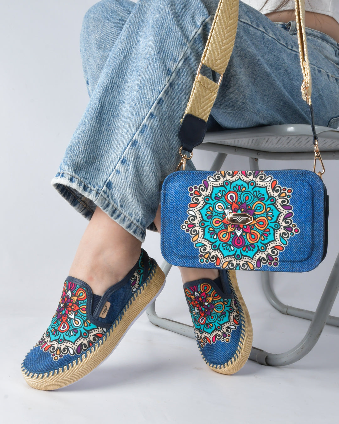 Mint Denim Shoes & Crossbody Bag Set by Pontiak