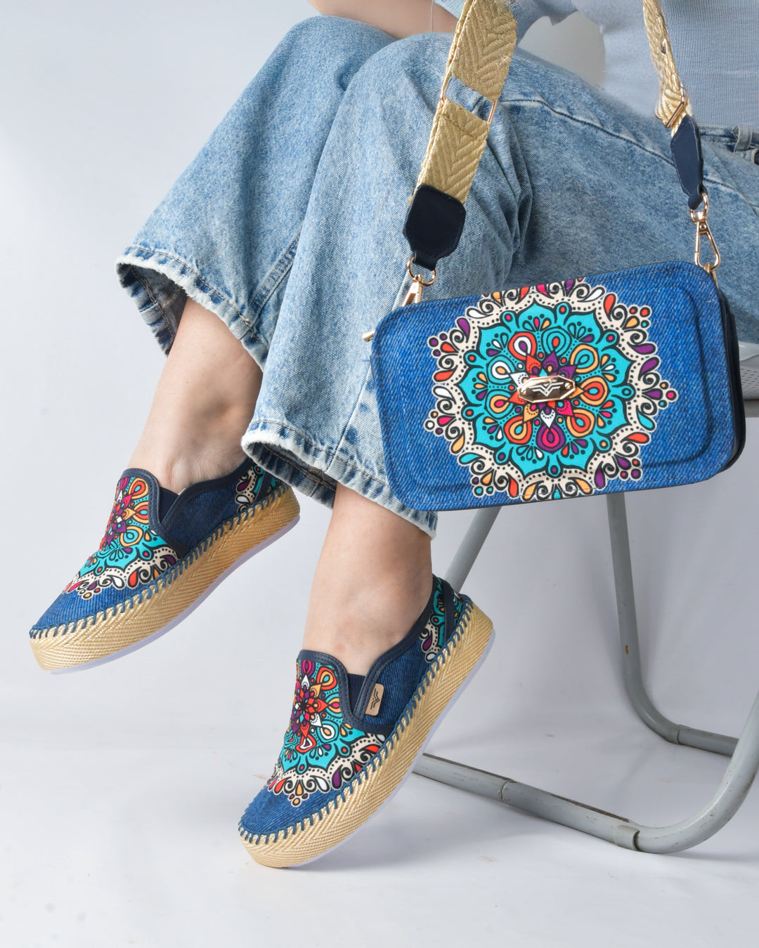 Mint Denim Shoes & Crossbody Bag Set by Pontiak
