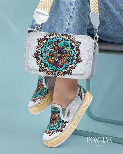Mint Silver Shoes & Crossbody Bag Set by Pontiak