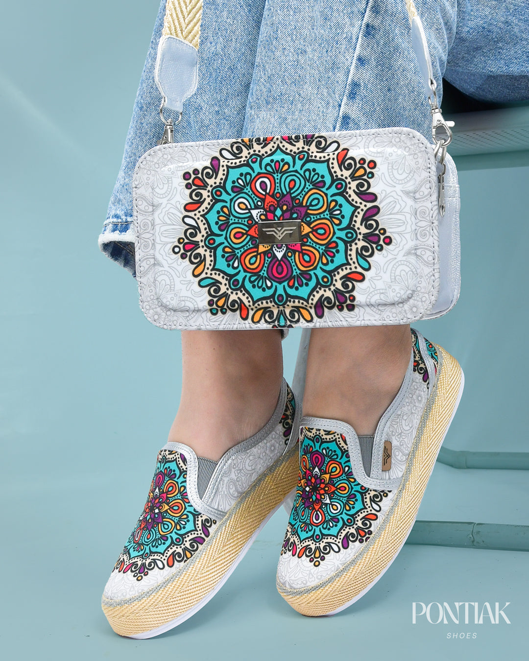 Mint Silver Shoes & Crossbody Bag Set by Pontiak