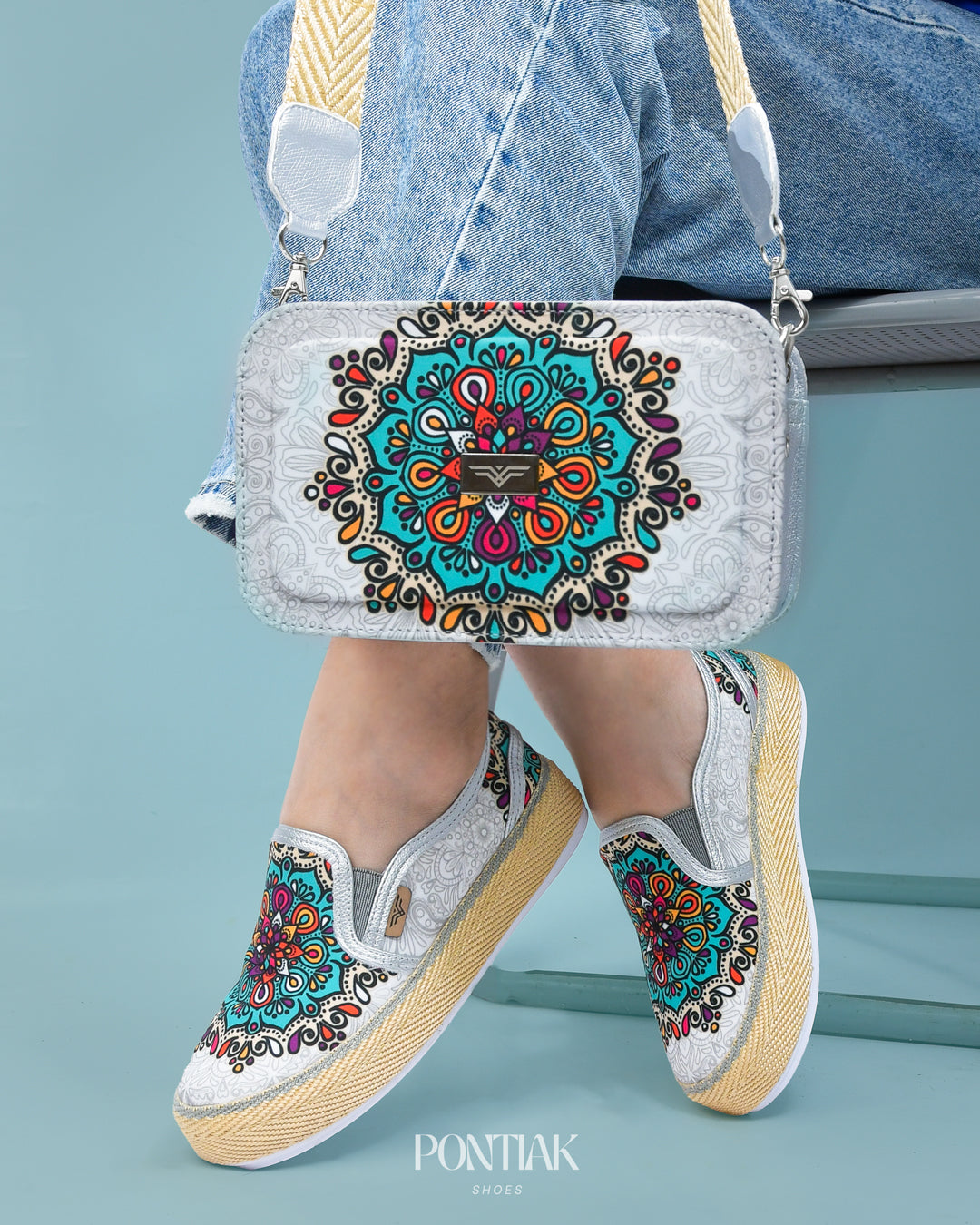 Mint Silver Shoes & Crossbody Bag Set by Pontiak