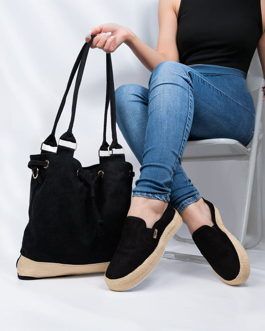 Lince Black Shoes & Handbag Set by Pontiak