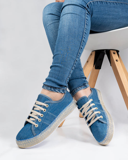 Denim x Jute Lace-Up Espadrille Sneakers by Pontiak