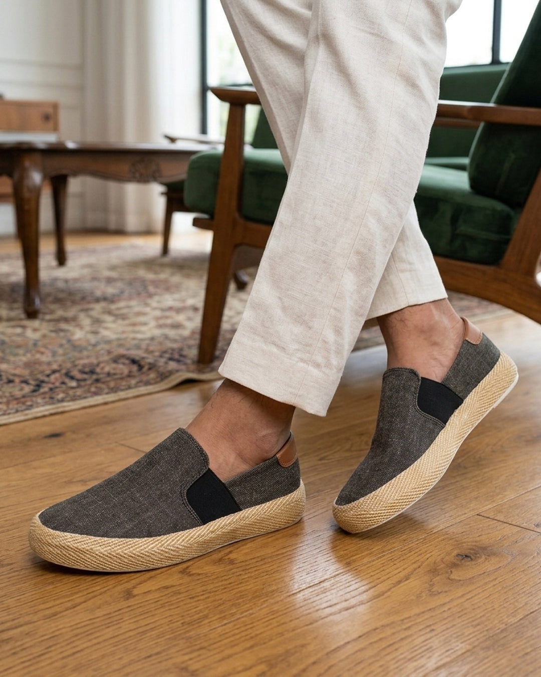 Taupe Men's Espadrille Slip-On Shoes by Pontiak