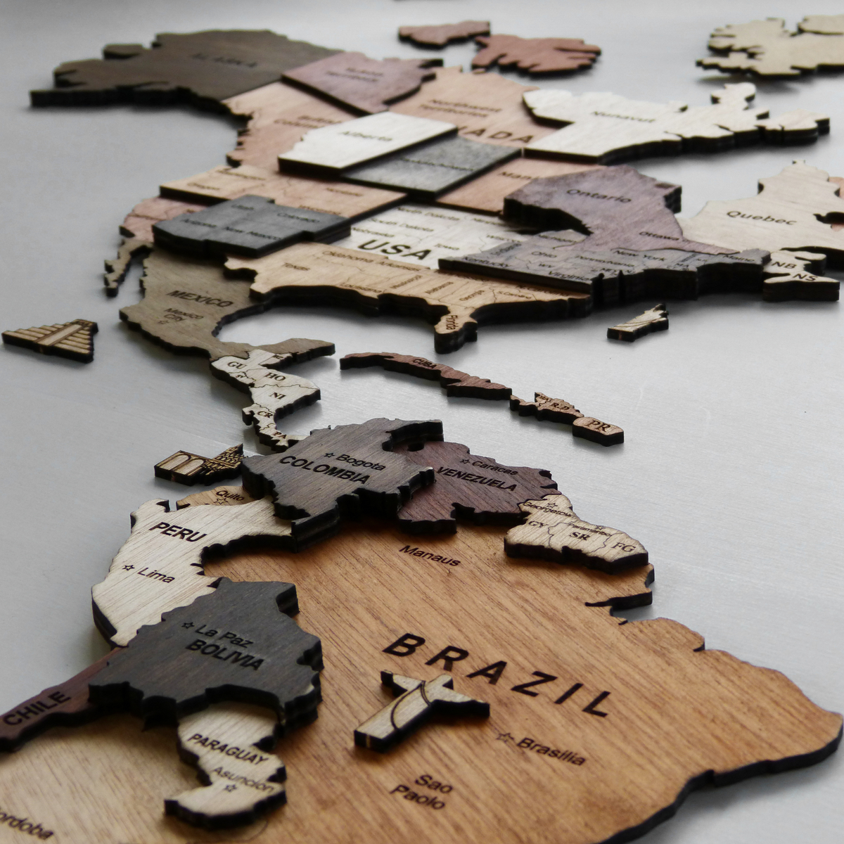 3D Wooden World Map Wall Art – Handmade Multilayer Travel Map