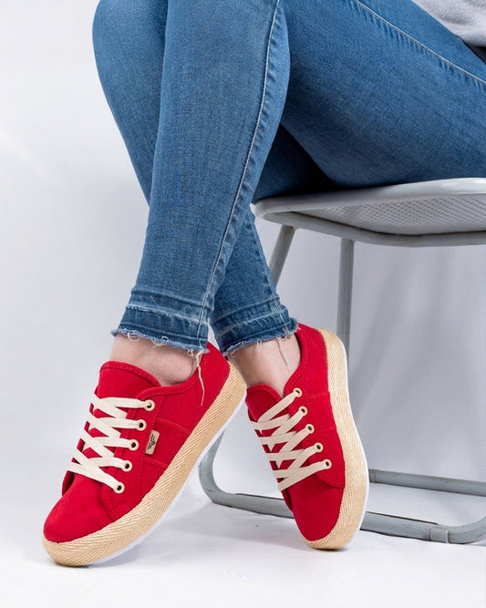 Lince Red Lace-Up Espadrille Sneakers by Pontiak
