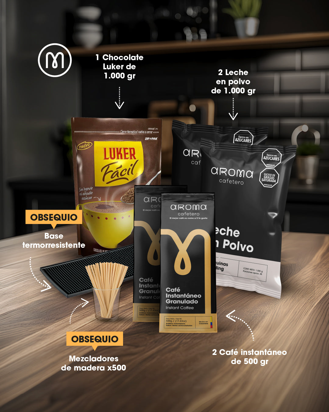 Instant Granulated Coffee Combo with Luker Chocolate & Milk