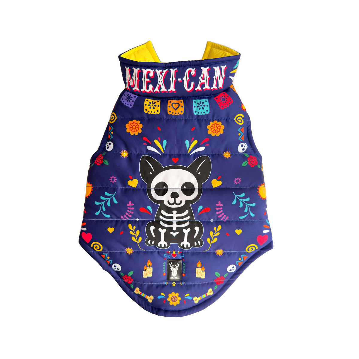 Day of the Dead Blue Padded Dog Vest