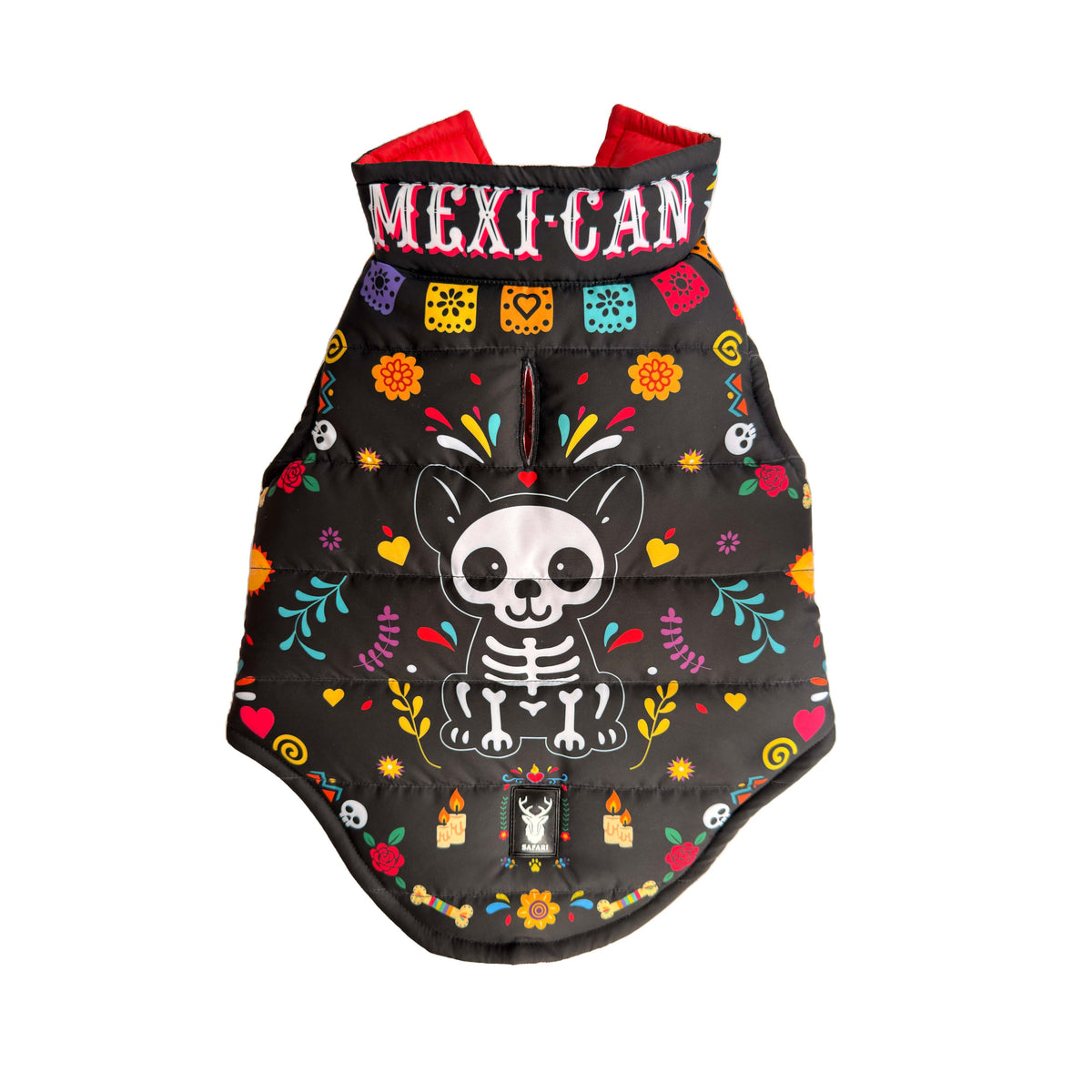 Day of the Dead Black Padded Dog Vest