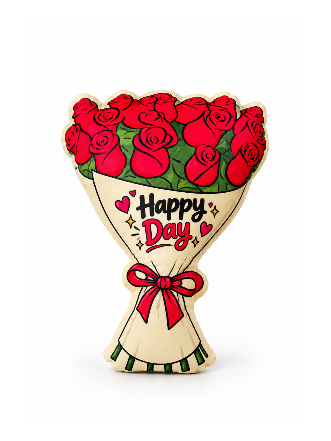 "Happy Day" Rose Bouquet Pillow – Red Roses Shaped Cushion