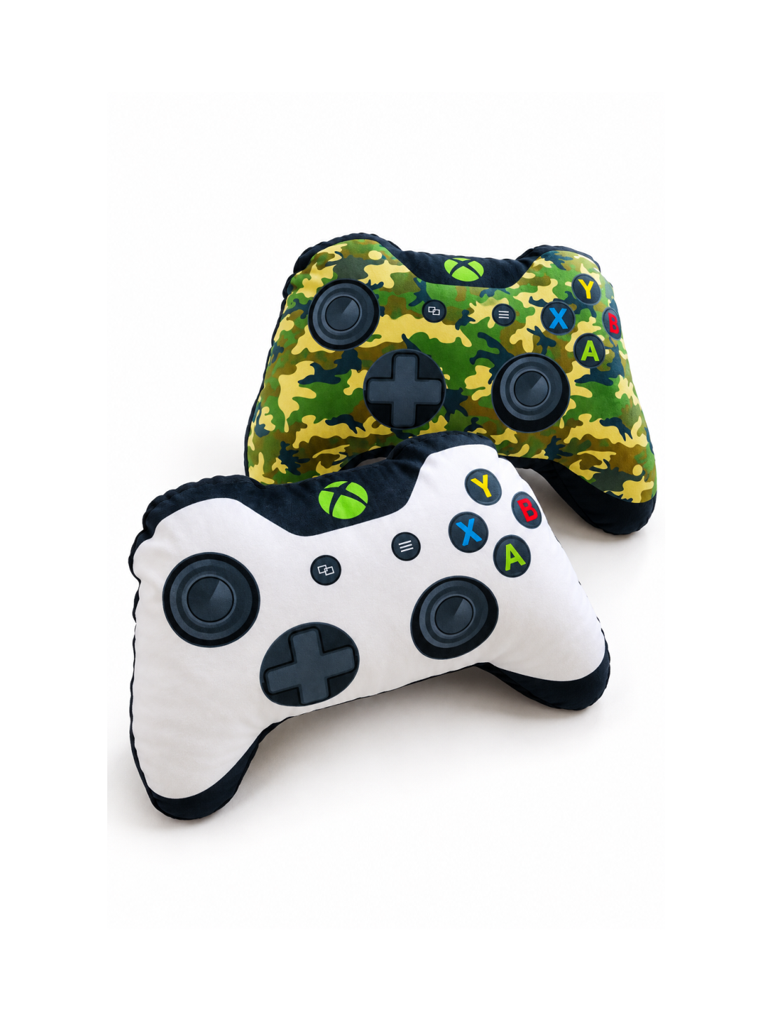 Game Controller Pillow Set of 2 – White & Camo Gamer Shaped Cushions