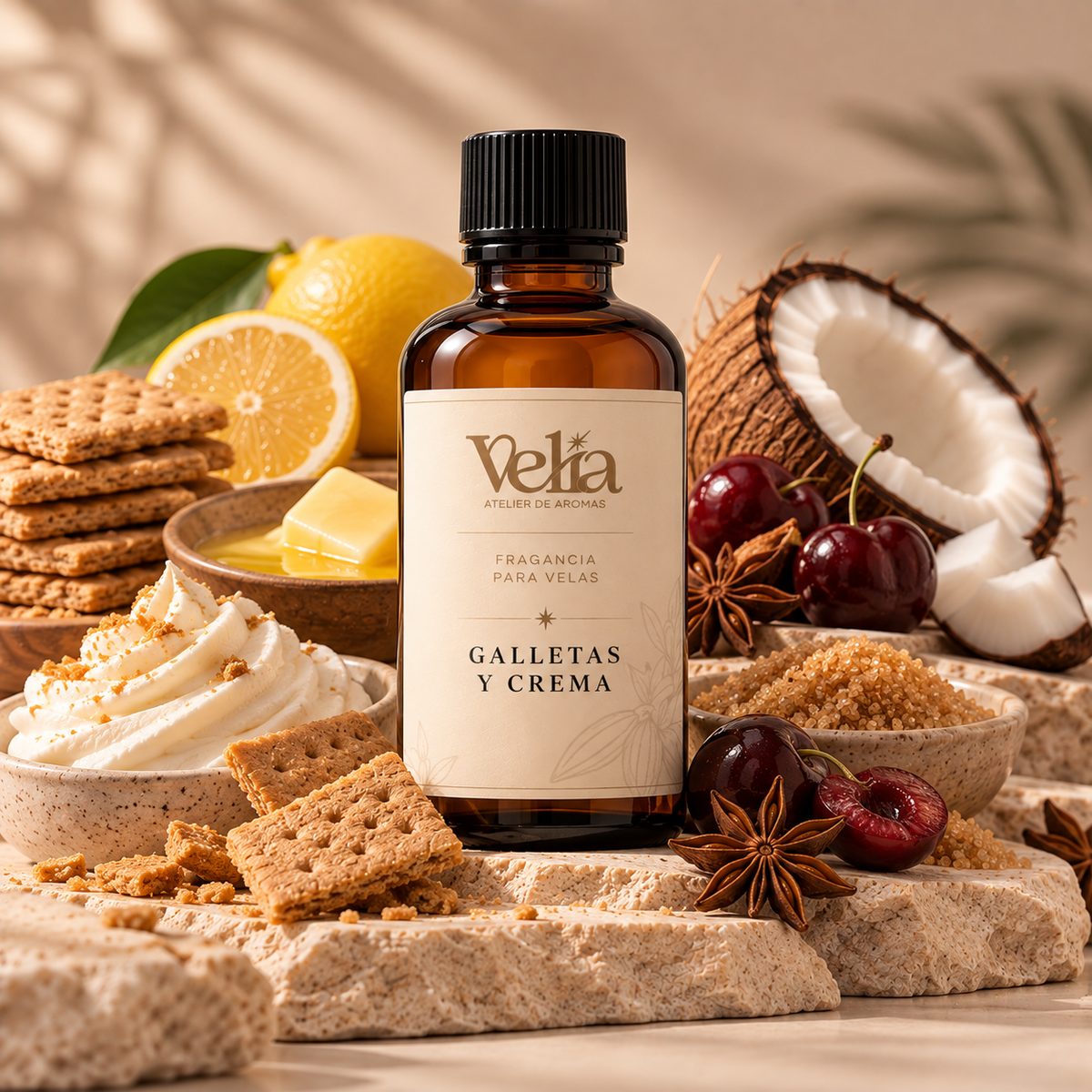 Esencia de aceite · Galletas y crema