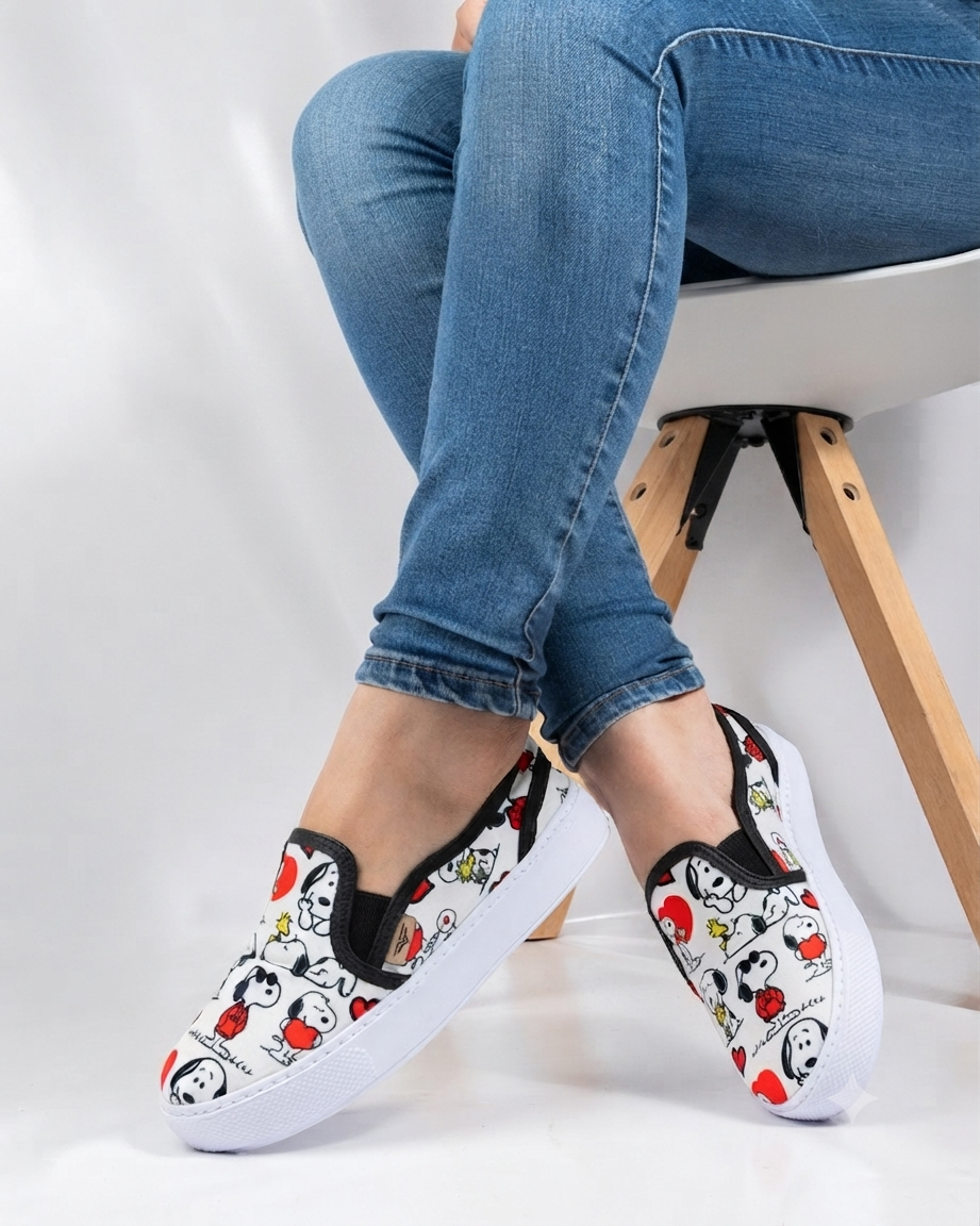 Snoopy Black Slip-On Espadrille Sneakers by Pontiak