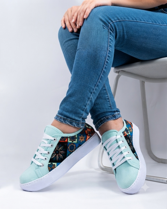 Mosaic Jade Lace-Up Espadrille Sneakers by Pontiak