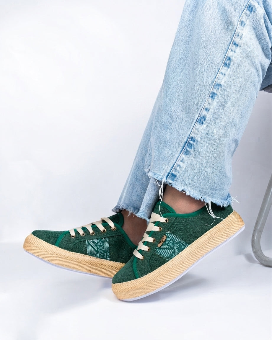 Pine Green Lace-Up Espadrille Sneakers by Pontiak