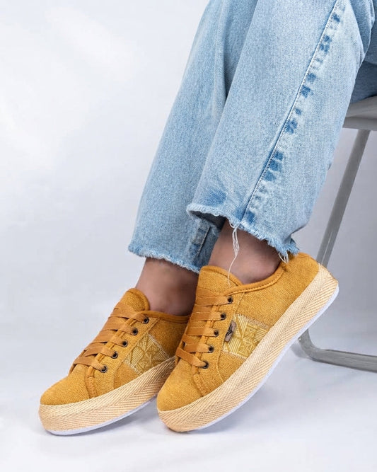 Mustard Lace-Up Espadrille Sneakers by Pontiak