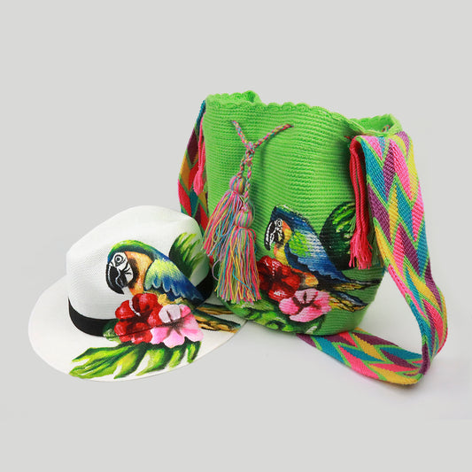 Handmade Colombian Wayuu Hat and Backpack Combo